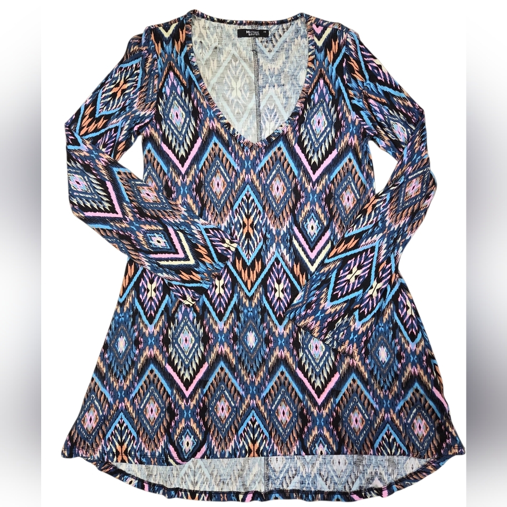 NWOT Michael Lauren Multicolor Geometric V-Neck Mini Dress
